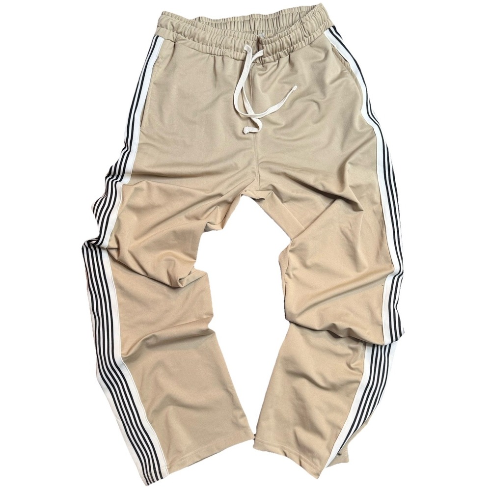 MNML Mens or Women's L Striped beige Pockets Elastic-Waist Track Pants 30X31